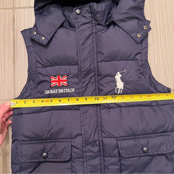 Rare Polo Ralph Lauren Vest puffy puff Great Britain UK small logo navy hood - Picture 4 of 8